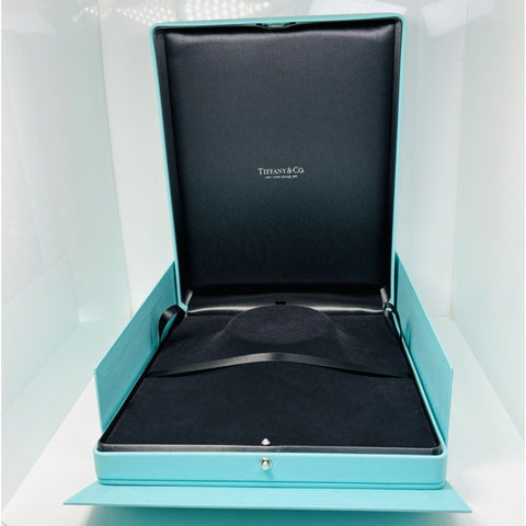 Large Tiffany & Co Necklace Storage Presentation Box in Blue Leather Lux