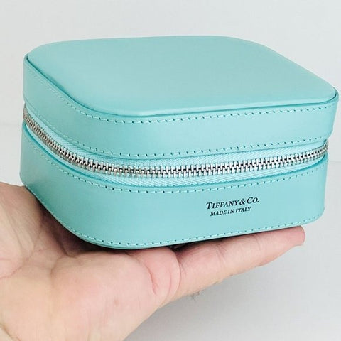 Tiffany Blue Leather Travel Storage Jewelry Box Pouch Zipper - 0