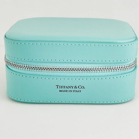 Tiffany Blue Leather Travel Storage Jewelry Box Pouch Zipper