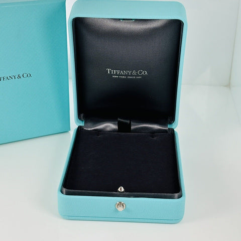 Tiffany & Co Necklace Storage Presentation Box in Blue Leather Lux AUTHENTIC
