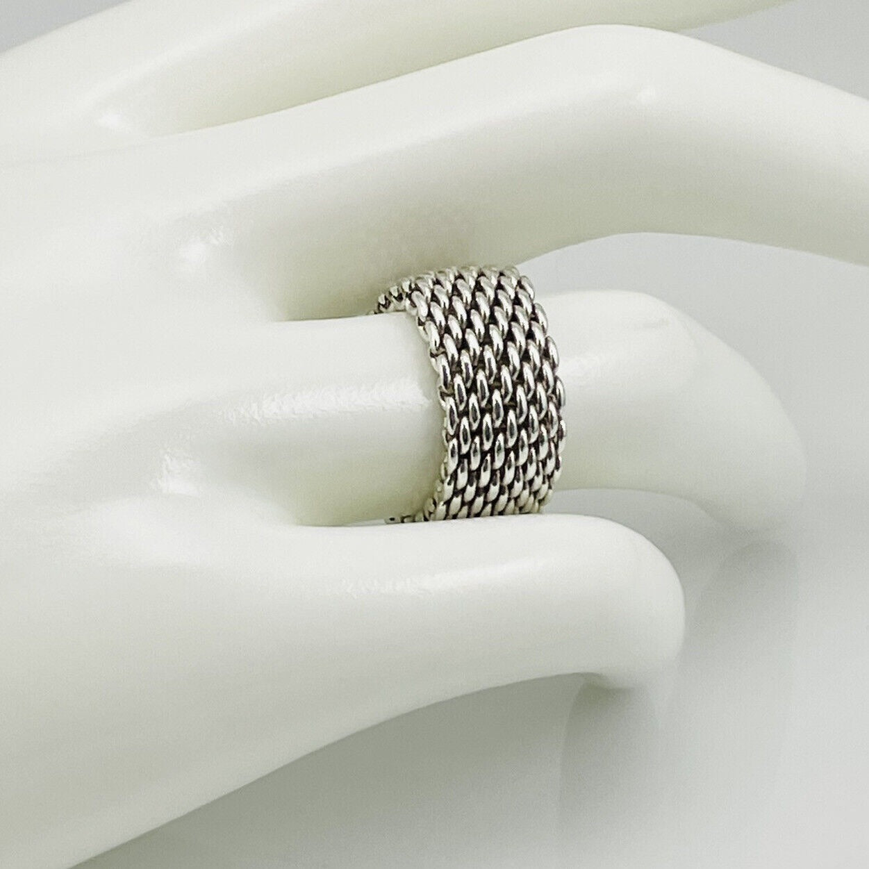 Size 7 Tiffany & Co Sterling Silver Somerset Mesh Weave Ring  display picture 1