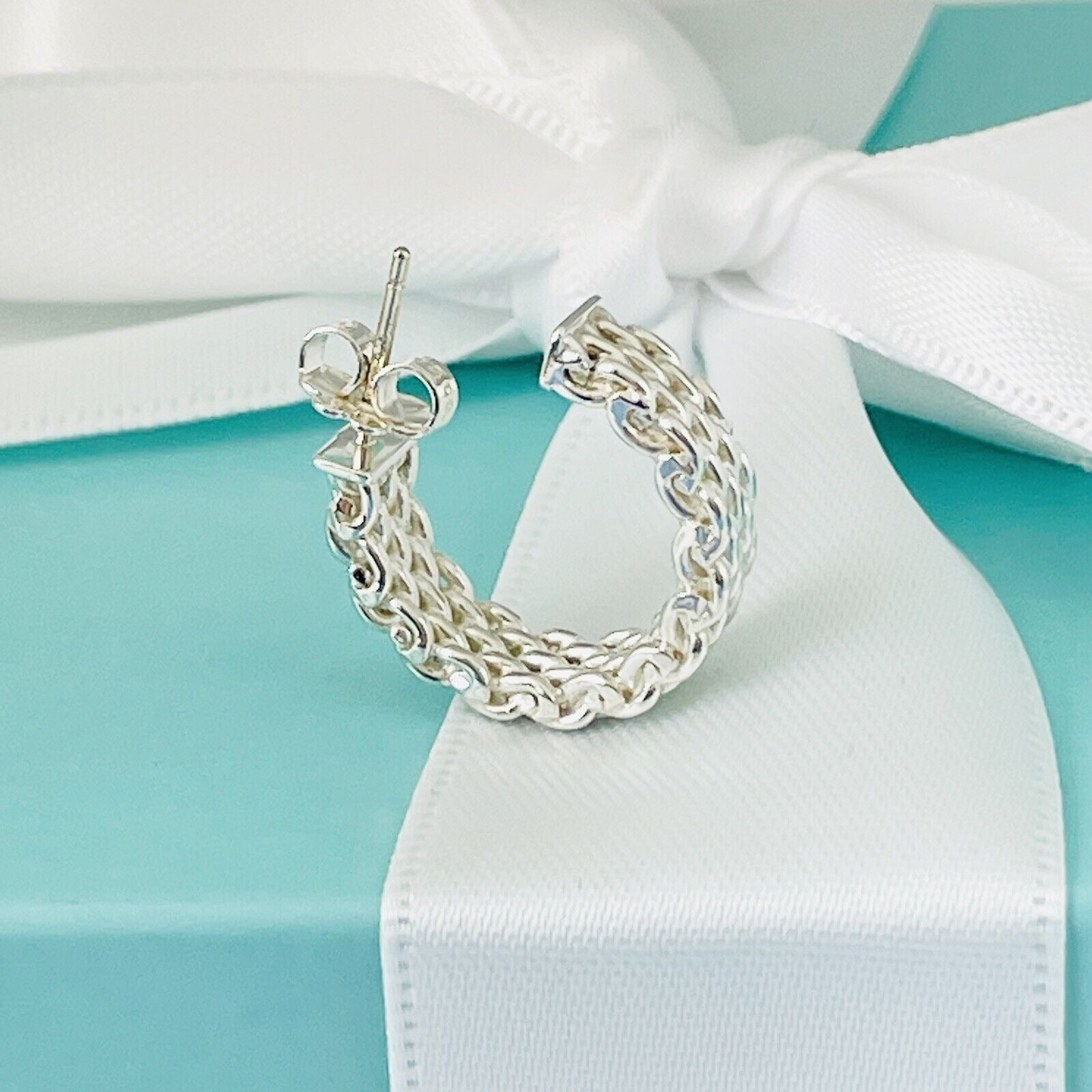 1 Tiffany Somerset Mesh Hoop Huggie Earring Small Mini 0.70 Single Re The Silver Trove