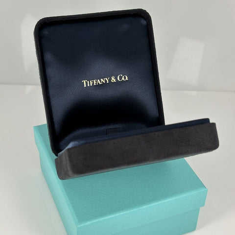 Tiffany Necklace Storage Gift Presentation Travel Black Suede Leather Blue Box - 0