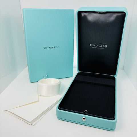Tiffany & Co Necklace Earring Set Storage Presentation Gift Box Blue Leather Lux - 0