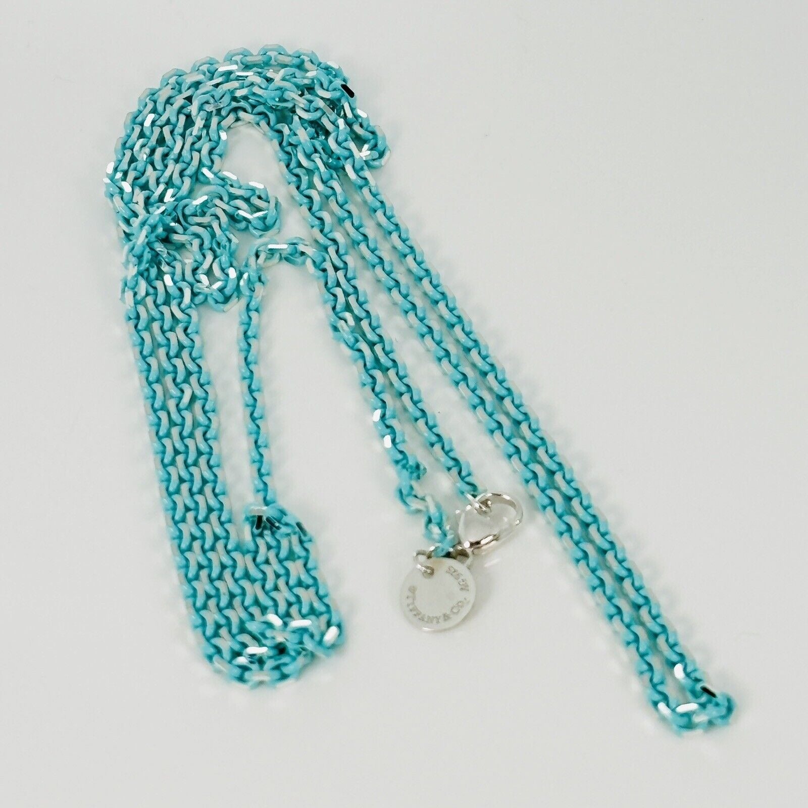 Tiffany & Co Sparkler Blue Coated Silver Enamel Chain Necklace 30