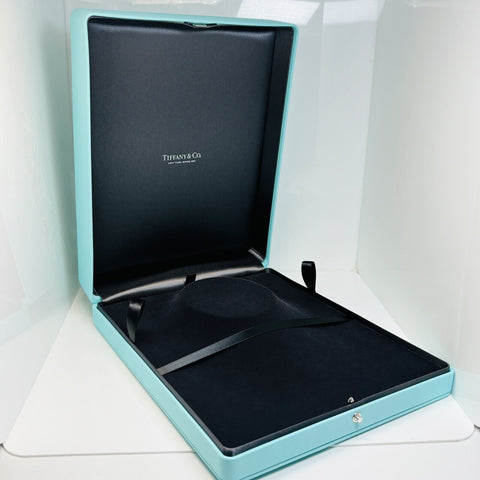 Large Tiffany & Co Necklace Storage Presentation Box in Blue Leather Lux - 0