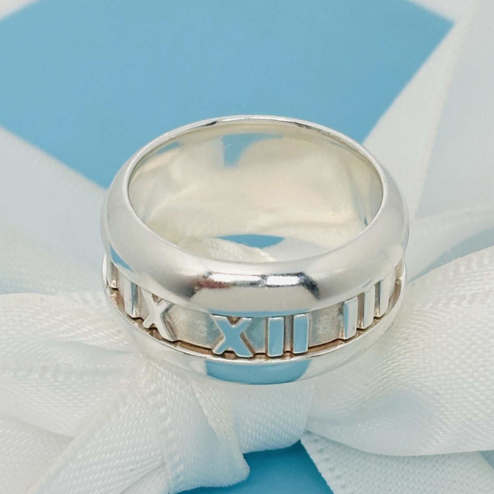 Size 7 Tiffany Atlas Ring Unisex Wide Band Roman Numerals in