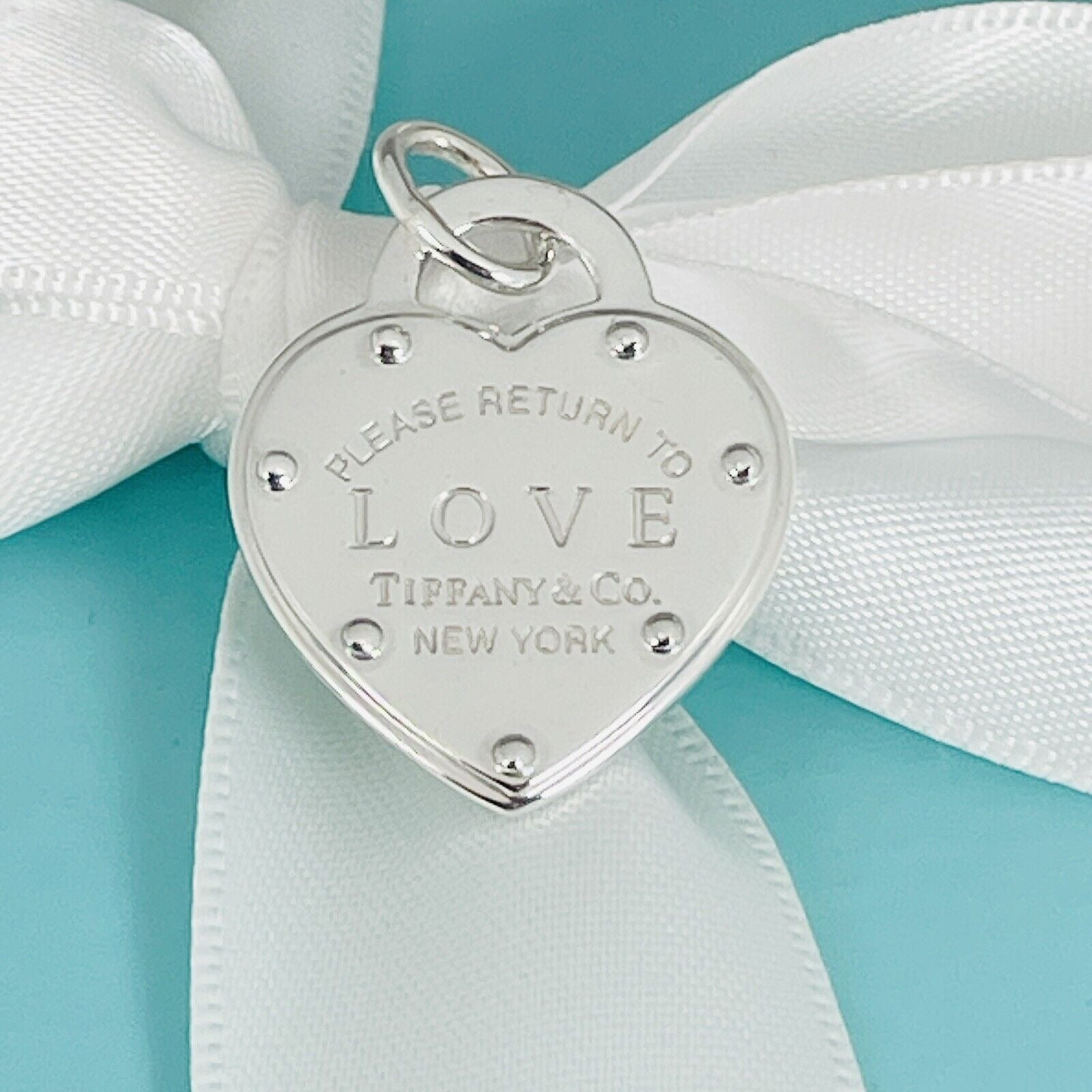 Please Return to Tiffany Love Studded Heart Tag Pendant or Charm