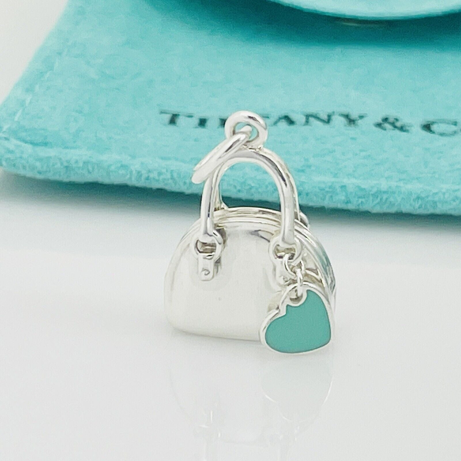 Return to Tiffany® Pouch Bag Charm in Silver-colored Leather