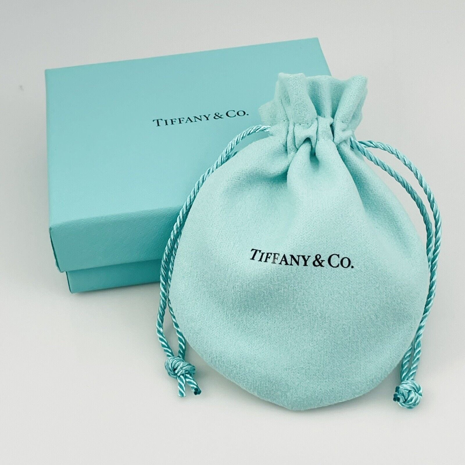 Tiffany & Co Large Blue Jewelry Drawstring Pouch and Blue Gift Box