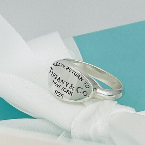 Size 5 Please Return to Tiffany & Co Oval Signet Ring in Sterling Silver