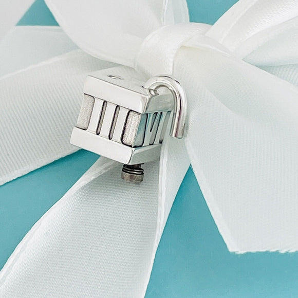 Tiffany & Co Atlas Padlock Charm Pendant Cube Box Square Roman Numerals
