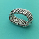 Size 8 Tiffany & Co Mens Unisex Silver Somerset Mesh Weave Flexible Dome Ring-3