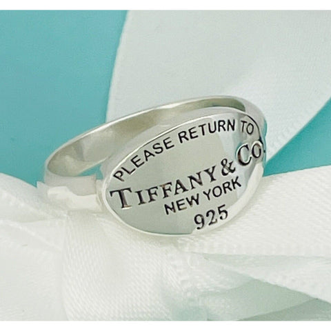 Size 7 Please Return to Tiffany Oval Signet Ring in Sterling Silver AUTHENTIC