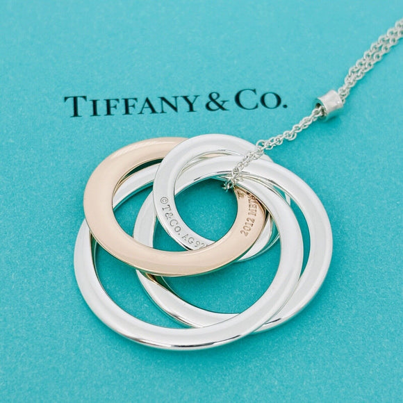 20" Tiffany 1837 4 Four Interlocking Circles Pendant Necklace in Silver & Rubedo