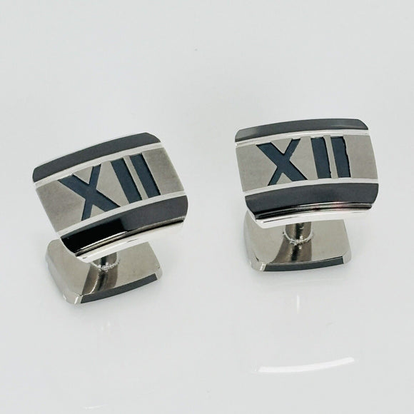 Tiffany Atlas Cufflinks in Titanium and Sterling Silver Roman Numerals XII 12