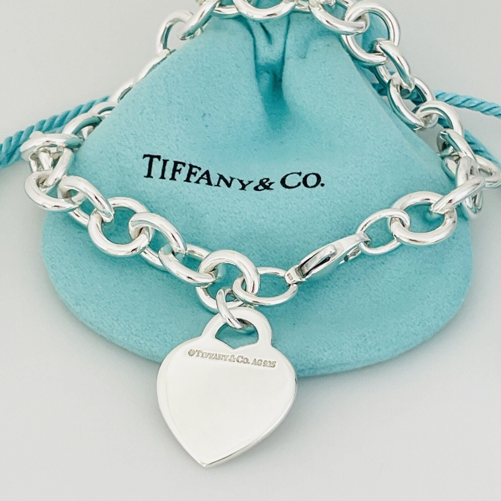 Please Return to Tiffany Heart Tag Charm Bracelet With Tiffany Blue Gift Pouch