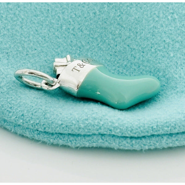 Tiffany & Co Christmas Stocking Sock Charm in Blue Enamel and Silver - 5