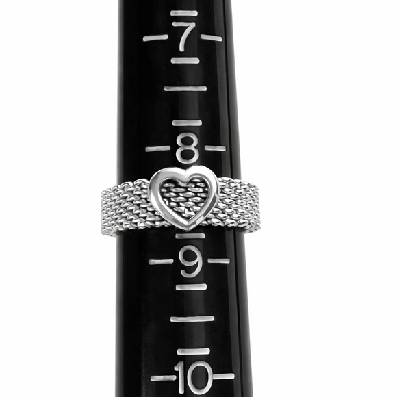 Size 8.5 Tiffany & Co Somerset Heart Ring Mesh Weave Flexible Sterling Silver
