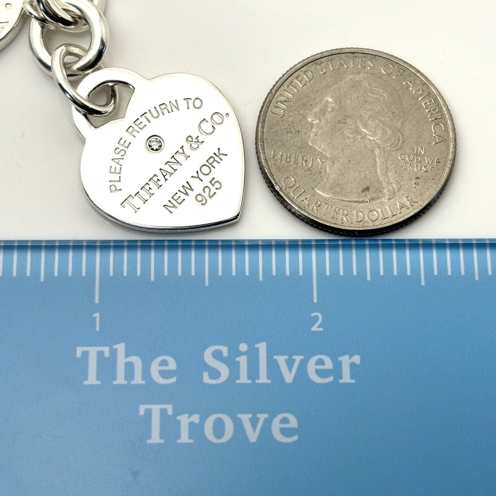 18" Return Tiffany & Co Diamond Heart Tag Toggle Necklace in Sterling Silver