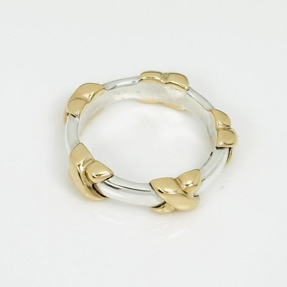 Size 5.5 Tiffany Signature X Kiss Ring in Yellow 750 Gold and Sterling Silver