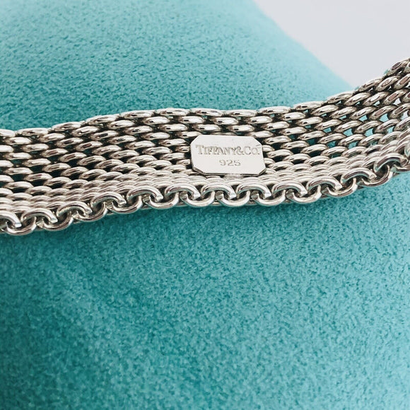 7" SMALL Tiffany & Co Sterling Silver Somerset Mesh Weave Bangle Bracelet