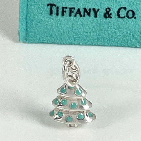 RARE Tiffany & Co Christmas Tree Charm in Blue Enamel and Silver - 0
