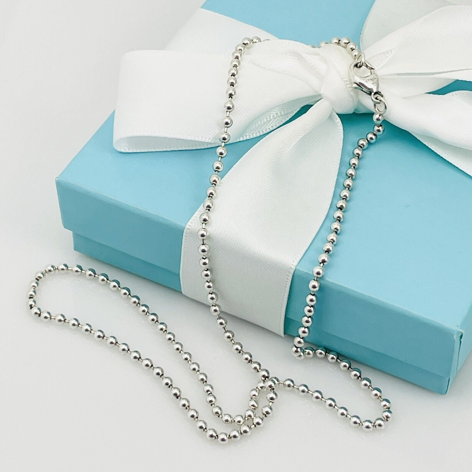 34" Tiffany Bead Necklace Dog Chain Mens Unisex in Sterling Silver