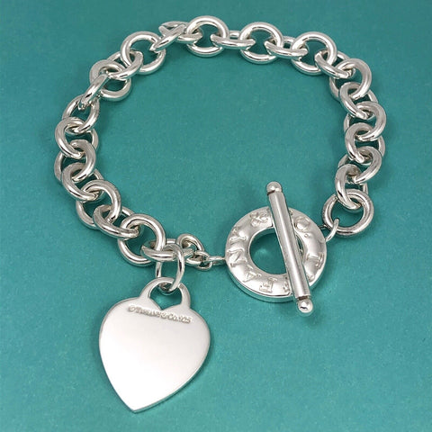 Tiffany & Co Blank Heart Tag Toggle Charm Bracelet in Sterling Silver