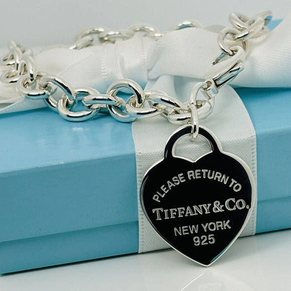 8.75" Please Return to Tiffany Large Heart Tag Charm Bracelet Plus Size