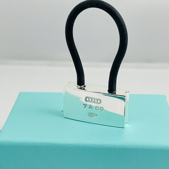Tiffany & Co 1837 Padlock Black Rubber Key Ring Chain in Sterling Silver