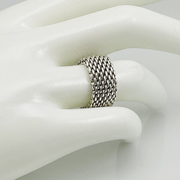 Size 9  Tiffany & Co Somerset Mesh Weave Mens Unisex Ring in Sterling Silver - 1