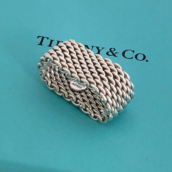 Size 7.5  Tiffany Somerset Mesh Weave Mens Unisex Ring in Sterling Silver - 3