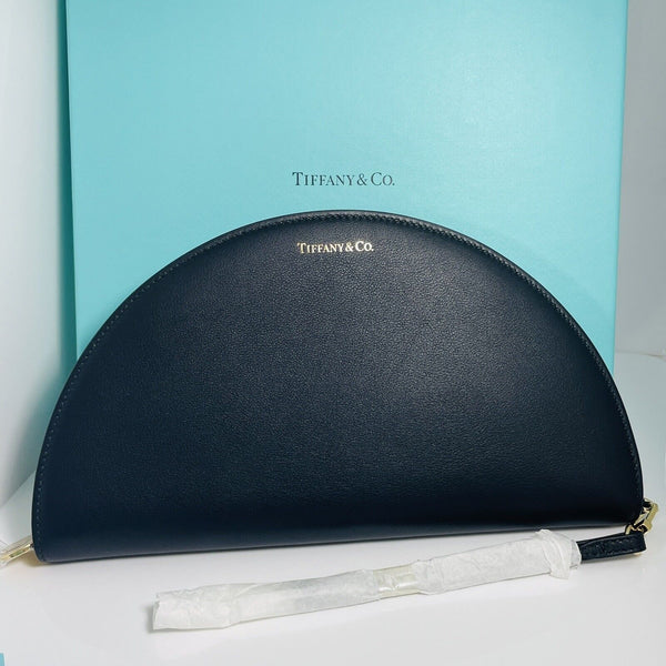 NEW Large Tiffany & Co Half Moon Wallet Clutch Pouch in Black Italian Leather - 1