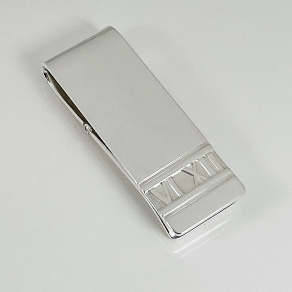 RARE Tiffany & Co Atlas Hinged Money Clip Roman Numerals in Sterling Silver