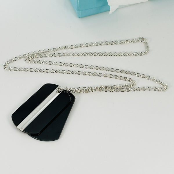 20.5" Tiffany Dog Tag Chain and 2 Pendants in Titanium and Silver Mens Unisex. - 5