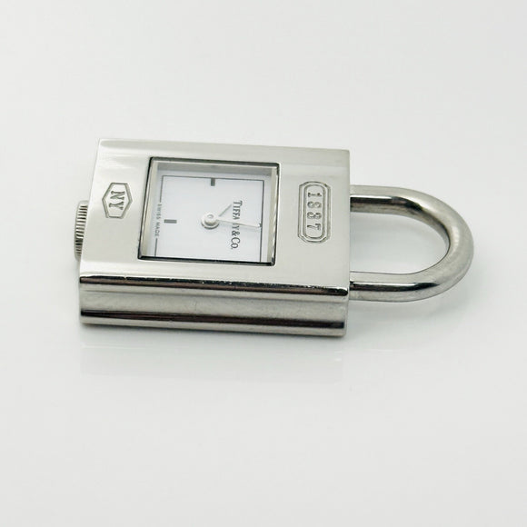 Tiffany 1837 Watch Clock Padlock Lock Charm Pendant in Stainless Steel