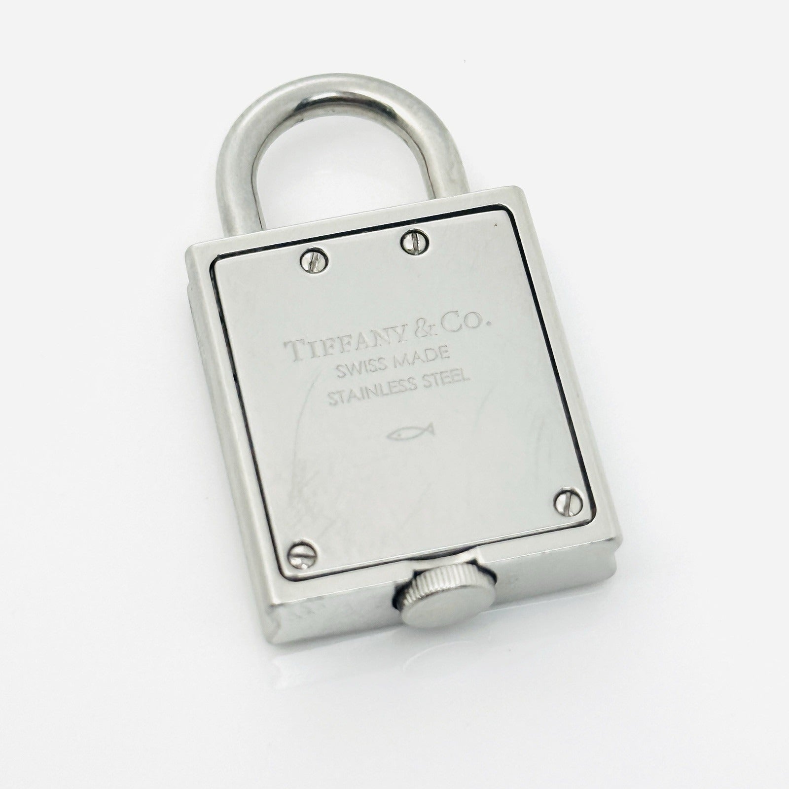 Tiffany 1837 Watch Clock Padlock Lock Charm Pendant in Stainless Steel