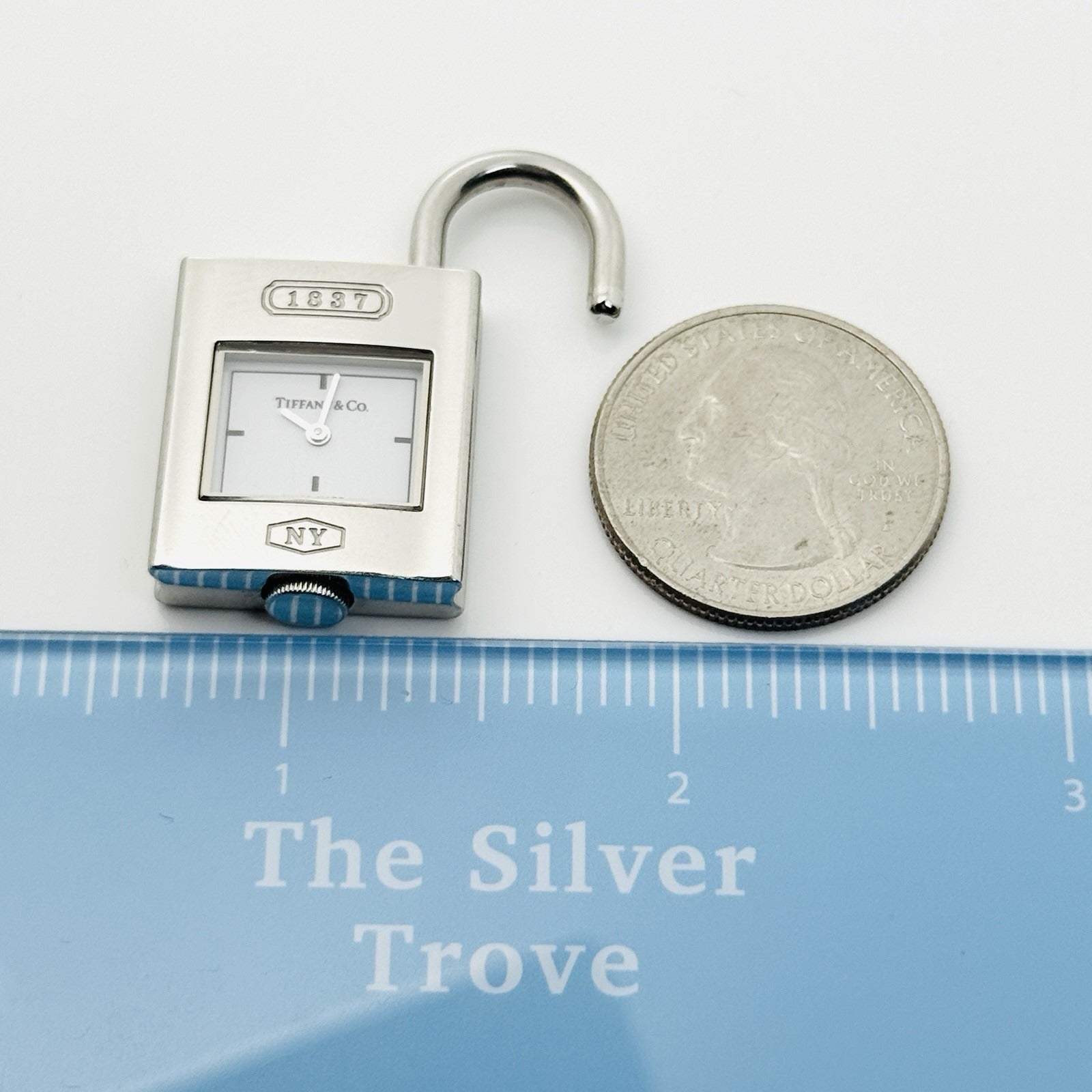 Tiffany 1837 Watch Clock Padlock Lock Charm Pendant in Stainless Steel