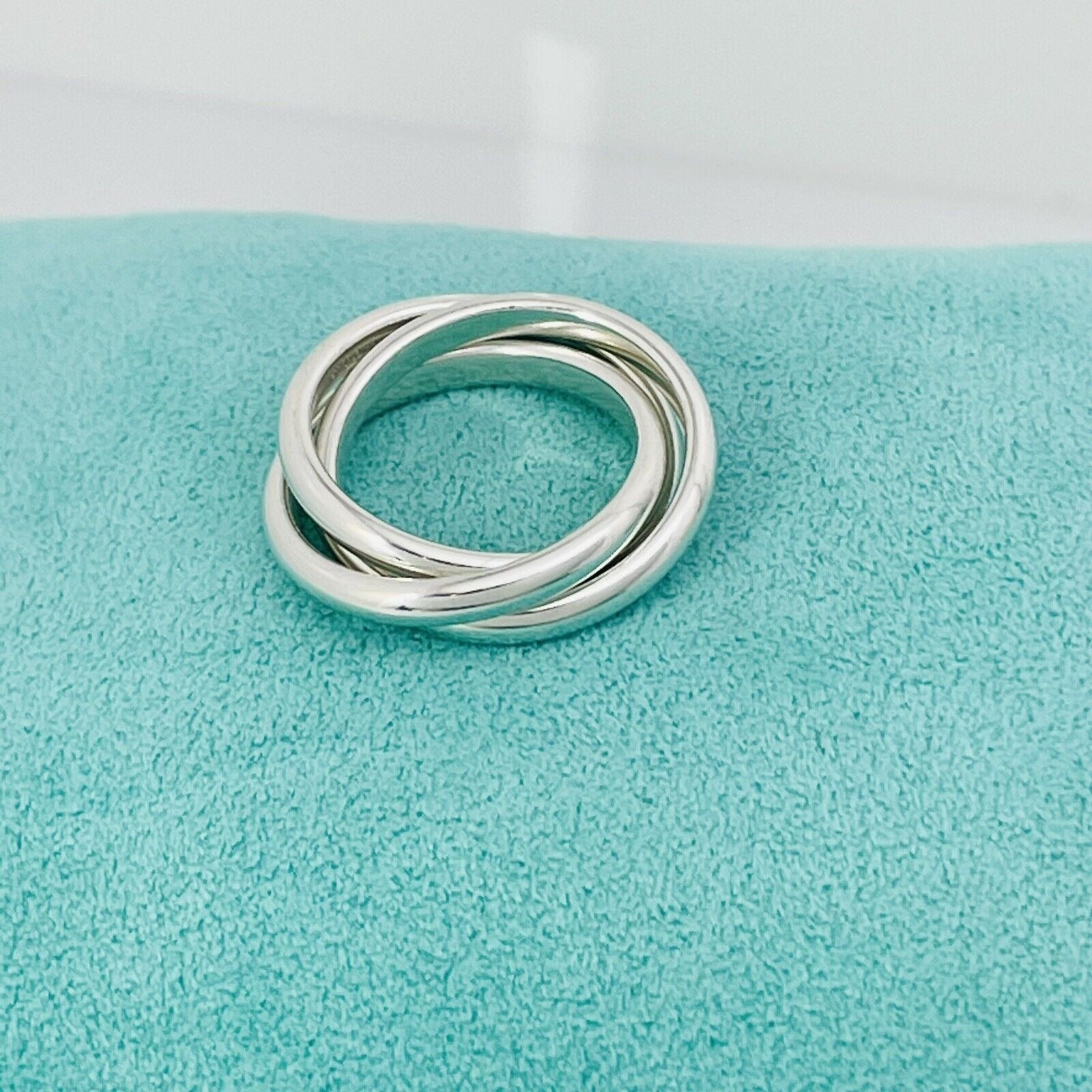 Size 4 Tiffany & Co Sterling Silver 3 Band Triple Rolling Interlocking Ring
