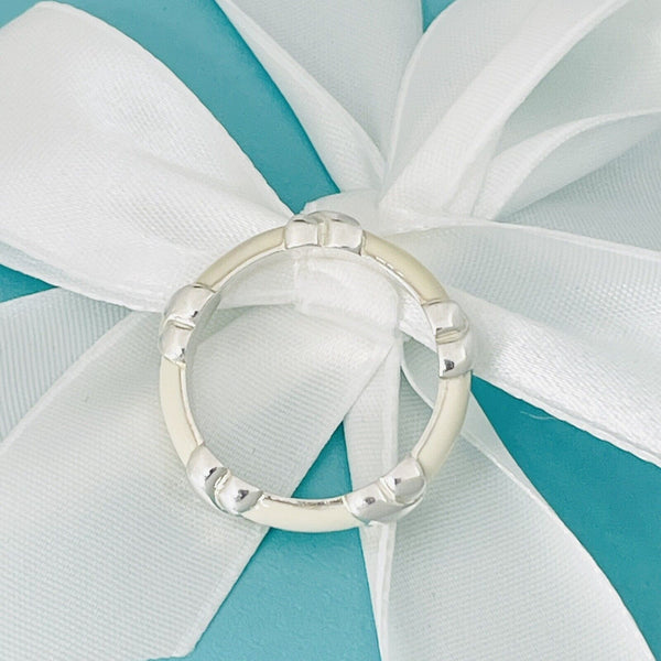 Size 8.5 Tiffany Signature X Ring in White Enamel and Sterling Silver Stacking - 2