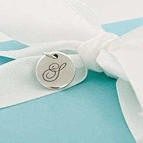 Tiffany Silver Letter S Alphabet Initial Round Circle Notes Charm Pendant - 0