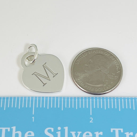 Tiffany Silver Letter M Alphabet Initial Heart Notes Engraved Charm Pendant