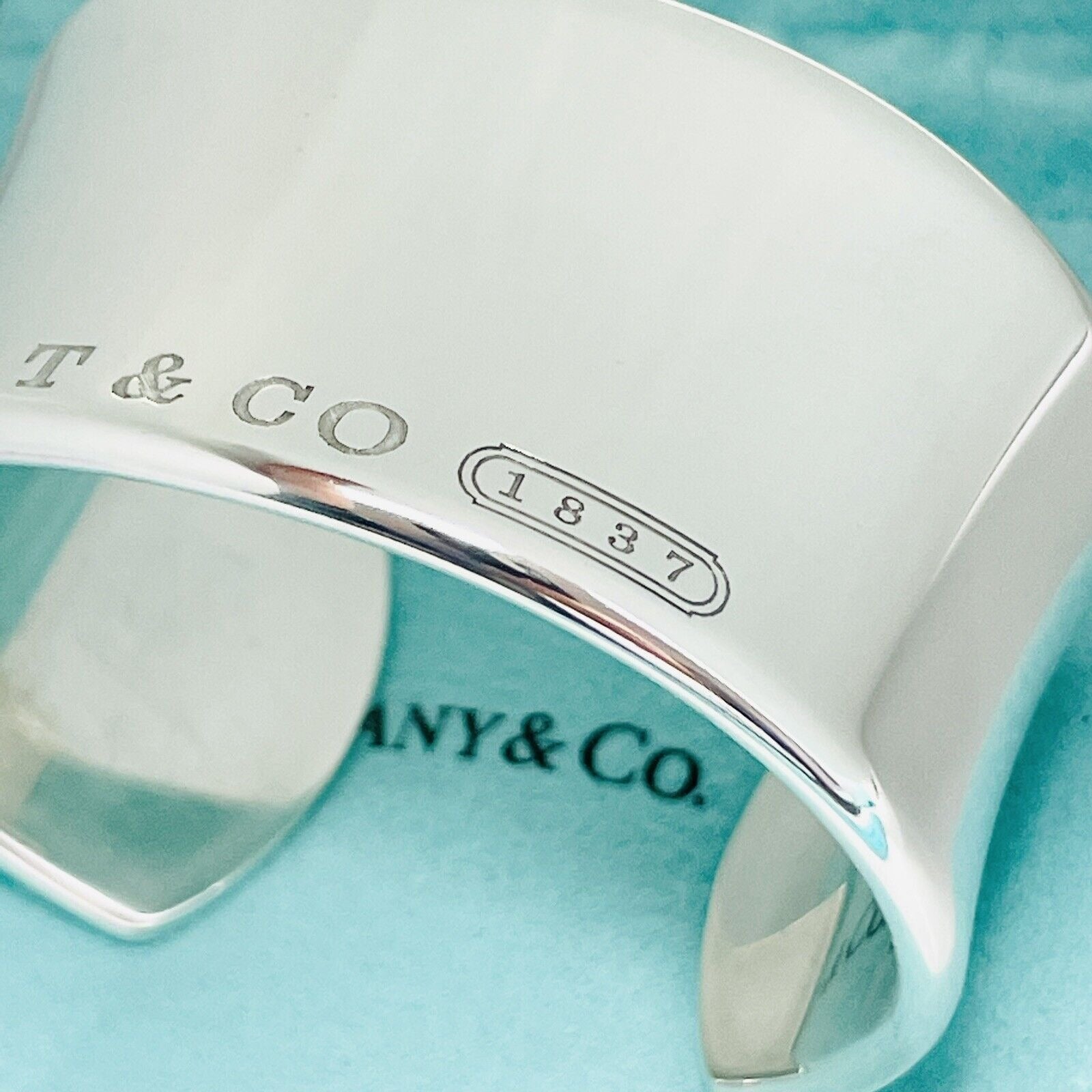 Size Small 6.25" Tiffany & Co 1837 Extra Wide Cuff Bracelet in Silver