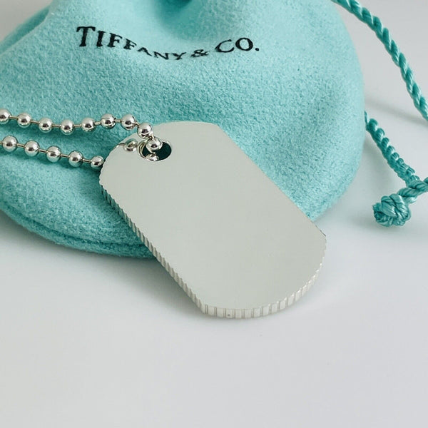 24" Tiffany & Co Mens Coin Edge ID Dog Tag Bead Chain Necklace - 3