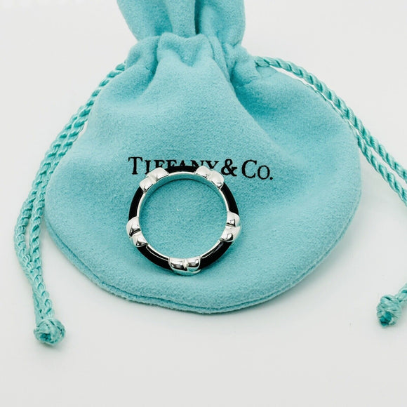 Size 7 Tiffany Signature X Kiss Ring in Black Enamel and Sterling Silver