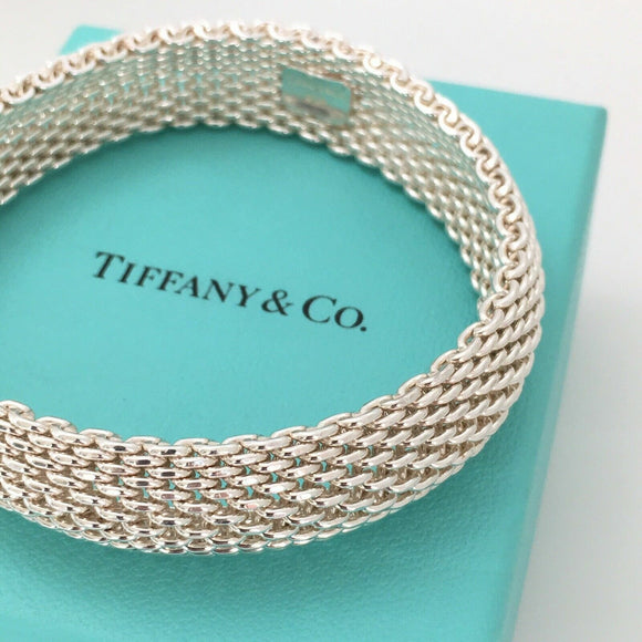 Tiffany and Co Somerset Mesh Weave Flexible Bangle Bracelet in Sterling Silver