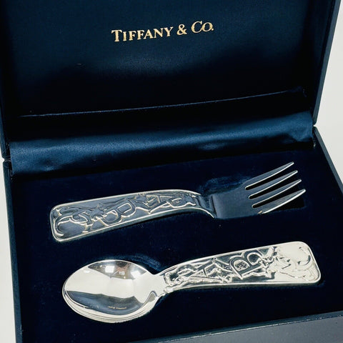 Tiffany ABC Teddy  Bear Baby Spoon and Fork Set by in Sterling Silver