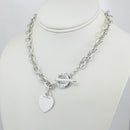 18" Tiffany & Co Silver Blank Heart Tag Toggle Necklace with Blue Pouch-2