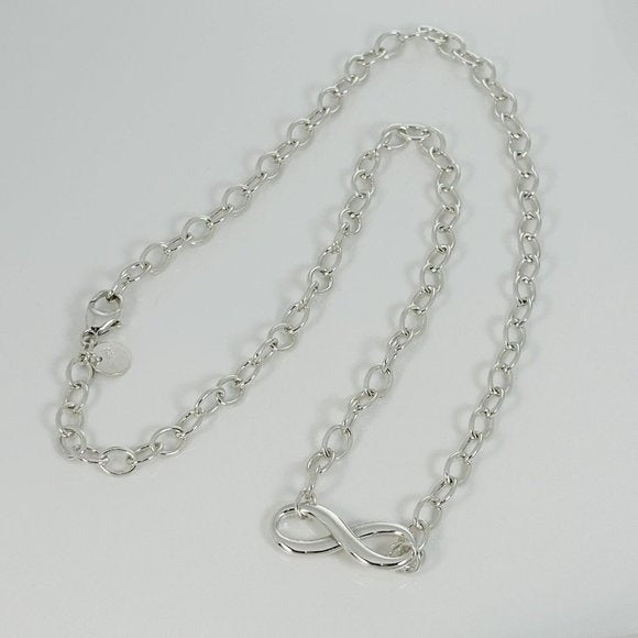 18" Tiffany & Co Infinity Pendant Necklace Large Heavy Oval Links in Silver